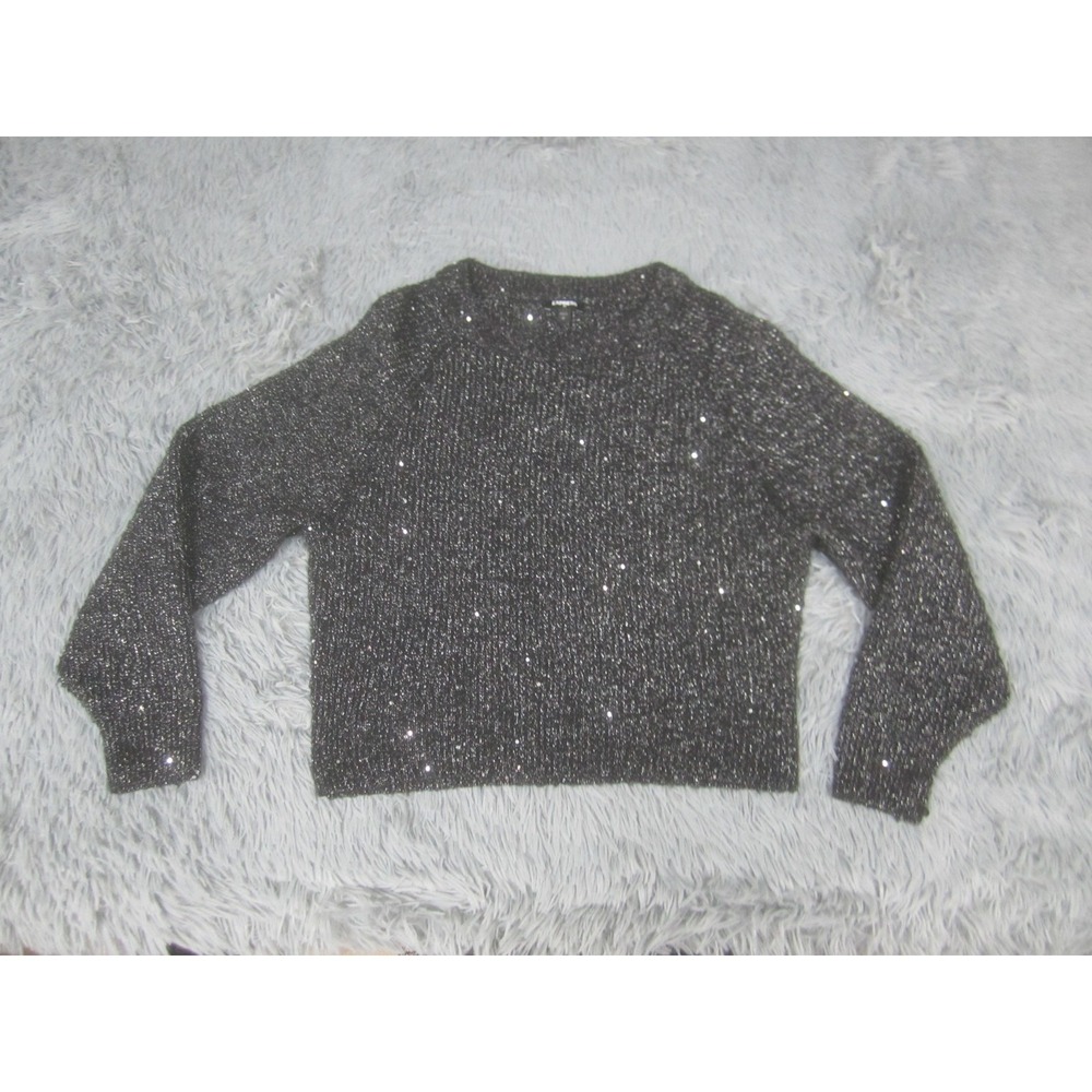 Express Sweater Womens Small Black‎ Sequin Knit Long Sleeve Crewneck Pullover